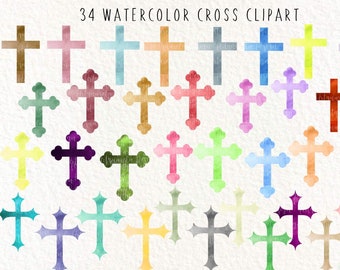 34 Watercolor Crosses  Clipart Colorful cross  silhouette png Cross bundle Instant download Sublimation High resolution png   Commercial Use