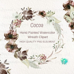 Aquarela Floral Wreath Peônias Clipart Boho Nordic Wreath Flores marrons e brancas Convite de casamento Uso comercial
