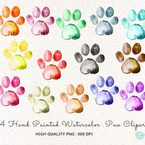 Clipart d'impression de patte aquarelle, patte de chat et de chien, icône de patte peinte à la main, graphique de patte, téléchargement immédiat sublimation haute résolution png usage commercial