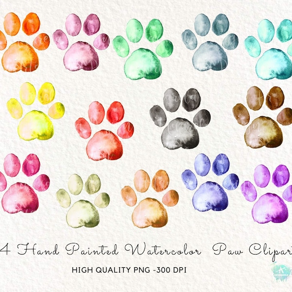 Watercolor Paw Print Clipart,Cat & Dog Paw,Hand Painted Paw Icon,Paw graphic,Instant download Sublimation High resolution png Commercial Use