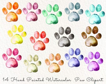 Aquarell Pfotenabdruck Clipart: Handgemalte Katzen- & Hundegrafik (PNG, digitaler Download)