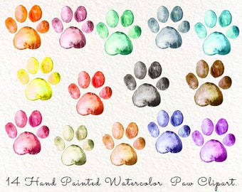 Watercolor Paw Print Clipart,Cat & Dog Paw,Hand Painted Paw Icon,Paw graphic,Instant download Sublimation High resolution png Commercial Use