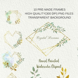 Gold Frames,Polygonal pre-made clipart,Watercolor leaves frames, Heart png,geometry,wedding,template, border Glitter png.Commercial Use