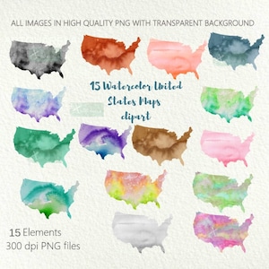 USA Landkarte Aquarell Clipart Landkarte USA png. Bunte Reisekarten EE UU Grafiken für Sublimationskarte Sofortiger Download, kommerzielle Nutzung