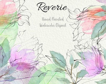 Hand Painted Watercolour floral Clipart- Hand drawn with a fine liner ink and watercolor -Wedding-High resolution png.Commercial Use