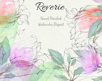 Clipart floral de acuarela: flores pintadas a mano, PNG de alta resolución (descarga digital)
