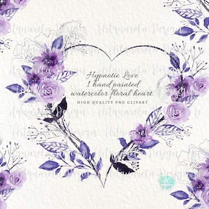 Acquerello viola cuore floreale cornice finita clipart Fiori viola png vettore sublimazione download immediato Uso commerciale