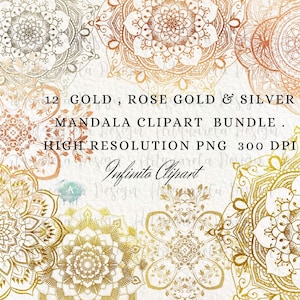50% KORTING OP DE VERKOOP 12 glitter mandala's clipartset, goud zilver zentangle, meditatie zen sublimatie bestandsontwerp Instant download commercieel gebruik