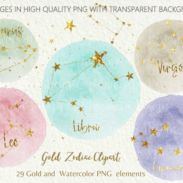 Gold zodiac constellations clipart, Zodiac clipart,Watercolor zodiac, Glitter  Astrology ,Celestial clipart, Horoscope,PNG,Commercial Use
