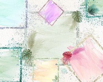 Watercolor Glitter Frames Clipart, Floral Confetti Borders (PNG Digital Download)