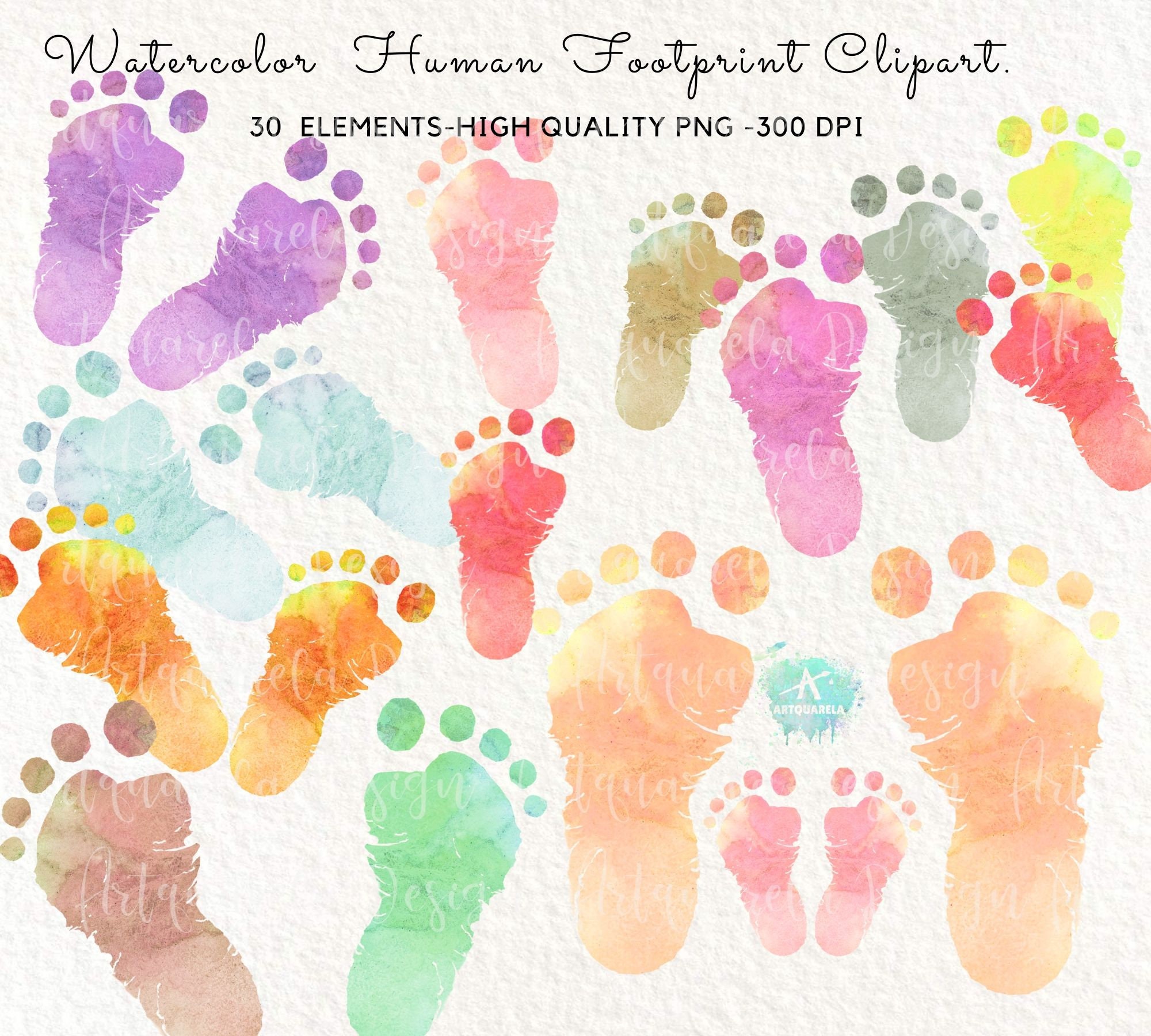 Watercolor Human Footprint Clipart Kids Baby Foot Icon Baby | Etsy