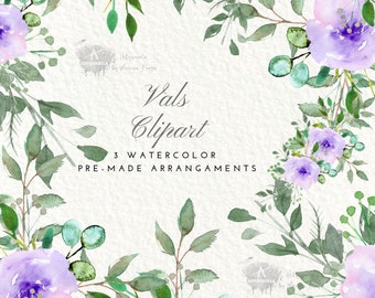 Watercolor Floral clipart ,Violet flowers finished arrangements,Floral Bouquet ,Wedding,Lilac  flower,High resolution png,For Commercial Use