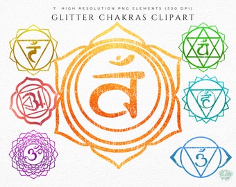 50% OFF SALE Glitter colorful Chakras Clipart  Seven Chakras png Clip Art Sublimation Design PNG Chakras Vectors  Graphics  Commercial Use