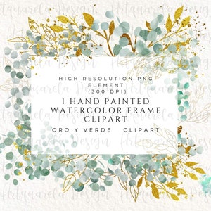 Eucalyptus frame clipart, Watercolor & gold eucalyptus  border clipart ,Gold and green leaves frame clipart, instant download Commercial Use
