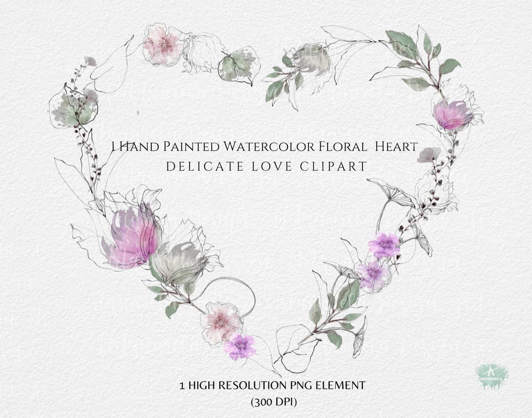 Watercolor Floral Heart Clipart: Hand-painted Pink Flowers (PNG) - Etsy