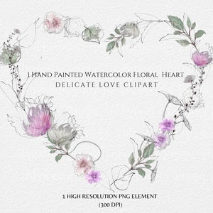 Floral Herz Rahmen Clipart Aquarell & handgezeichnete Linie rosa Blumen Herz png, Boho Hochzeitseinladung Braut Sublimation Kommerzielle Nutzung