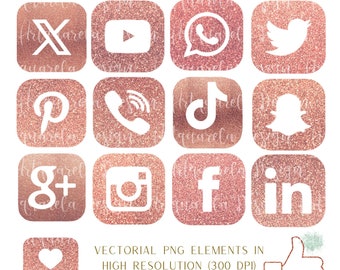 14  Rose Gold social media icons Clip art - Social media  buttons Blogs  Webs icons- Logo icon Facebook  Instagram whats app Commercial Use