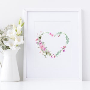 Floral Heart Wreath Clipart Watercolor Pink Roses Flowers Heart Png ...
