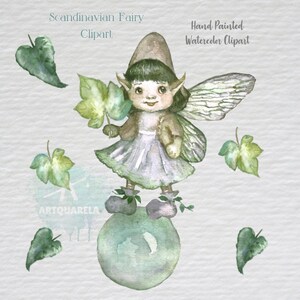Nursery Fairy Clipart,Hand Painted Watercolor Fairy, Nordic cute fairy  clipart, Nordic Elf,Leaves Clip Art  for Commercial Use