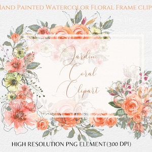 Watercolor orange roses  frame clipart- Hand painted coral flowers frame PNG Hand drawn border clipart-Instant downoad  for Commercial Use