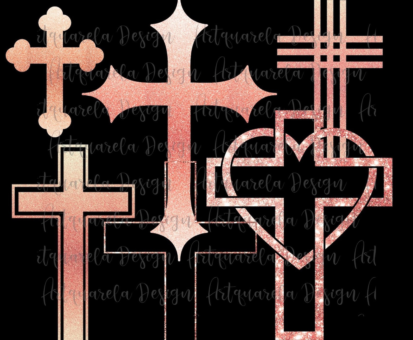 11 Rose Gold Crosses Clipartpink Glitter Cross Png Metallic Etsy