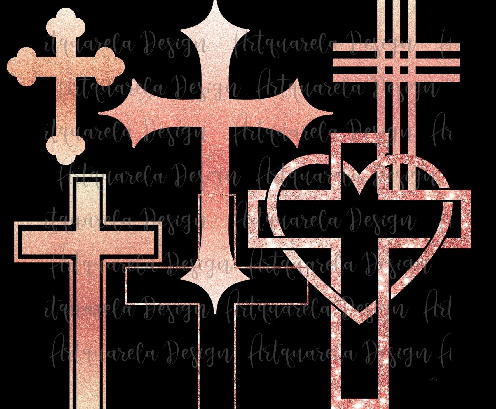 11 Rose Gold Crosses Clipartpink Glitter Cross Png Metallic Etsy UK