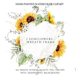 Watercolor Sunflower Wreath Frame Clipart: Summer Floral PNG (Digital Download)