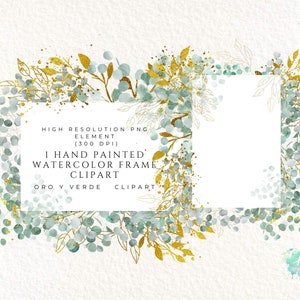 Eucalyptus Frame Clipart, Watercolor & Gold Eucalyptus Border Clipart ...