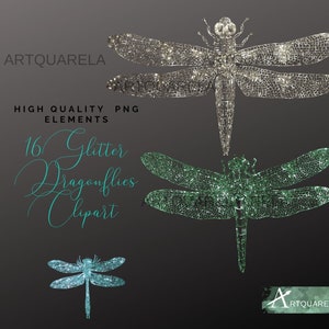 50% OFF SALE, Dragonflies Set Clipart,glitter Colorful Dragonfly,silver ...