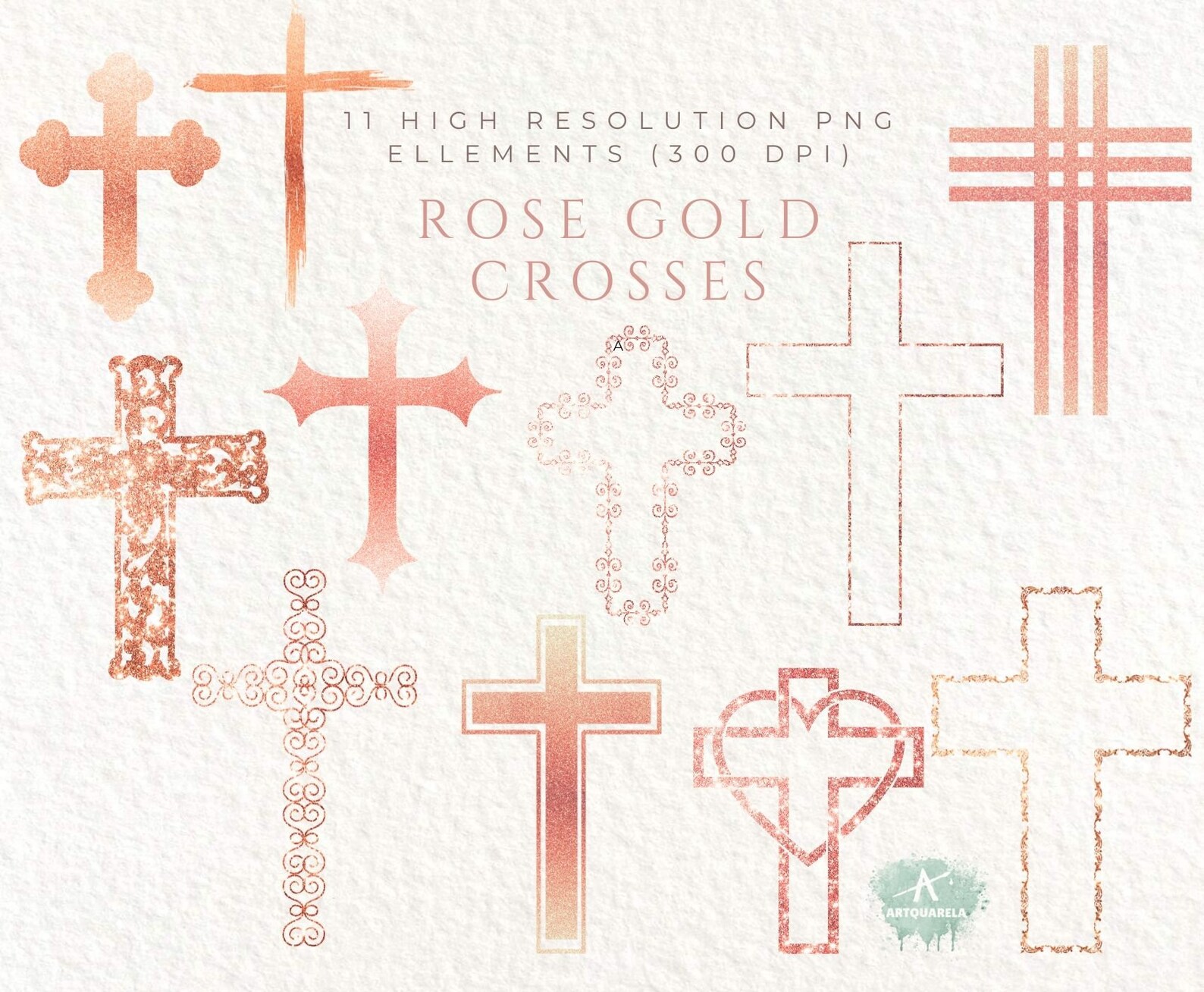 11 Rose Gold Crosses Clipartpink Glitter Cross Png Metallic Etsy