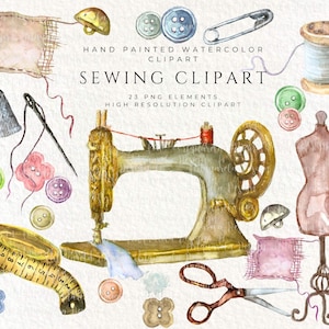 Sewing clipart set,Hand painted watercolor vintage sewing machine png DIY ,sewing tools ,vector,sublimation,high resolution Commercial Use
