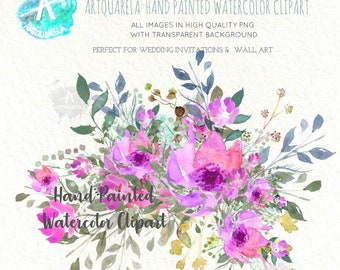 Arreglos florales de acuarela, clipart de flores rosas rosadas, flores pintadas a mano, marcos, invitaciones de boda, png de alta resolución. Uso comercial