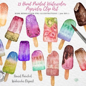Handgemaltes Aquarell Eis am Stiel Clip Art Set - Eis Clip Art PNG - Sommer Essen - Fruchteis Illustration PNG Kommerzielle Nutzung
