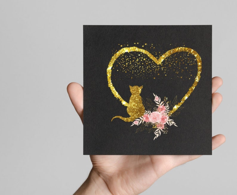 Cats Clipart Set Watercolor & Gold Foil Cat Frames Heart PNG - Etsy