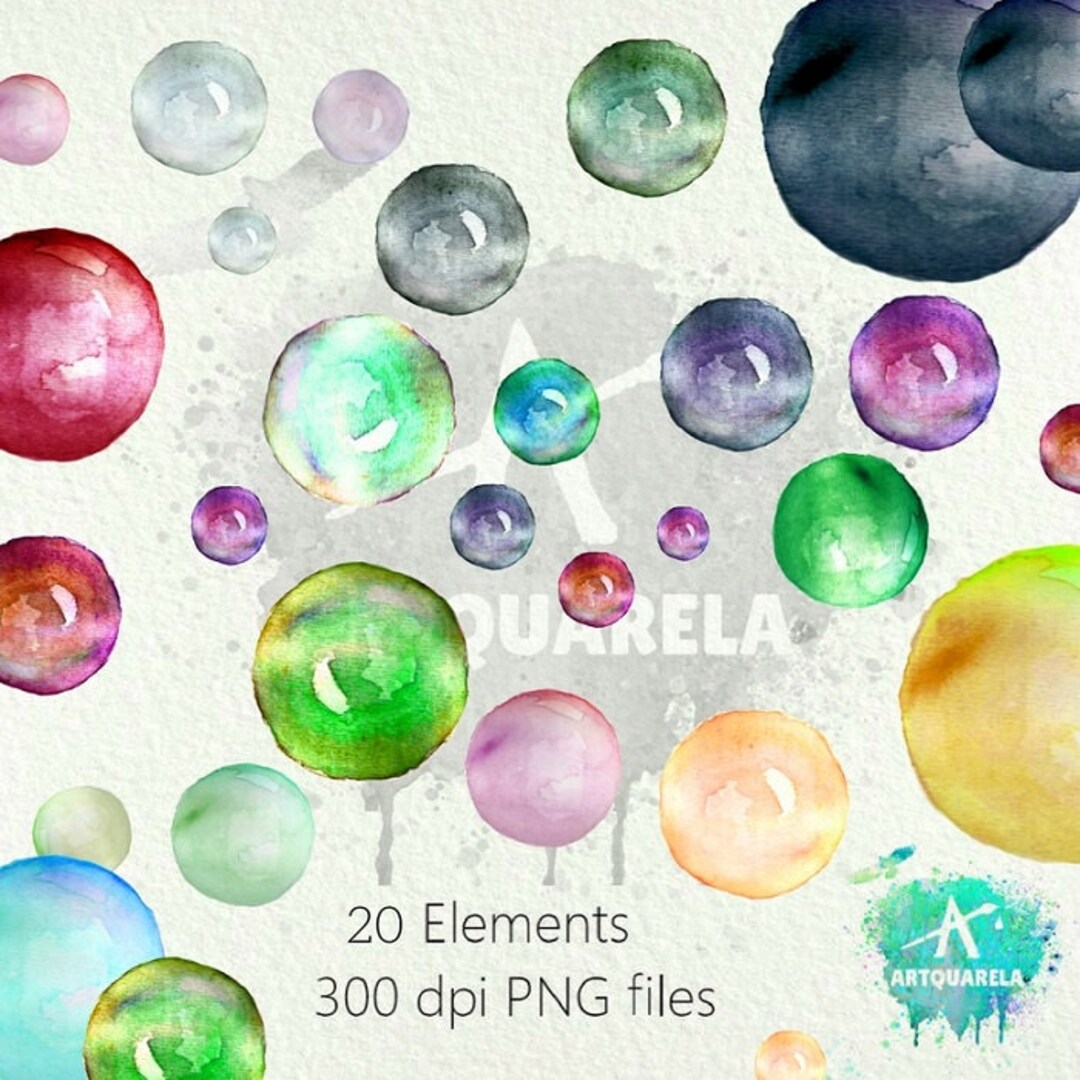 Watercolor Bubbles Clipart, Circles Clip Art, Hand Painted Pearl ...