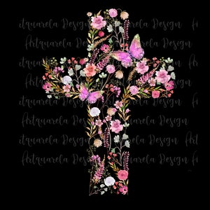 Watercolor Floral Crosses Clipart Hand painted wildflowers Crosses-Vector png-Baptism cross Easter Sublimation Cross Commercial Use zdjęcie 3