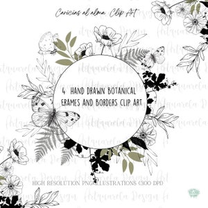 Floral Line Art Clip Art Black  Botanical Line Art  PNG graphics  Wedding Flowers, Hand Drawn Vector png Flowers and Plants, Commercial Use