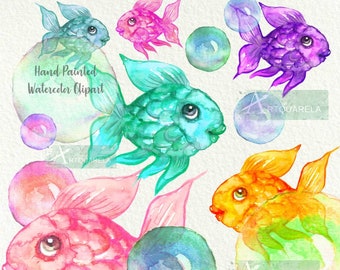 Watercolor Fish Clipart Set: Rainbow Fish PNG Graphics (Digital Download)