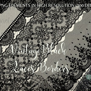 Black Lace Borders Clipart,Overlay Laces,Victorian Laces, Vintage Laces Gothic Design,Halloween,Bridal,Instant Download  Commercial Use