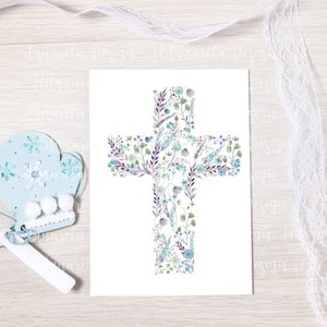 Watercolor Floral Crosses Clipart Hand painted wildflowers Crosses-Vector png-Baptism cross Easter Sublimation Cross Commercial Use zdjęcie 4