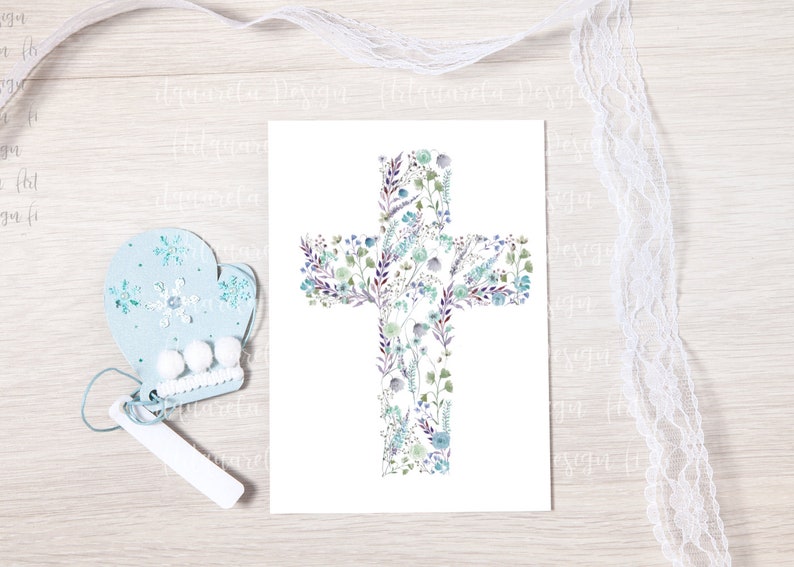 Watercolor Floral Crosses Clipart Hand painted wildflowers Crosses-Vector png-Baptism cross Easter Sublimation Cross Commercial Use image 4