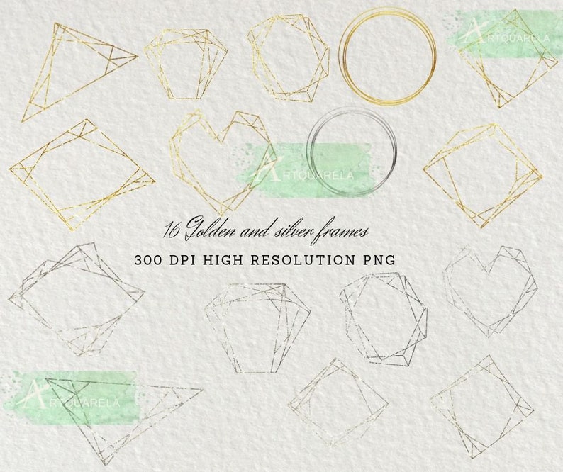 Gold Foil Silver Geometric Frames Clipart Png Minimalist Polygon Clip Art Wedding Invitation Template Diy Border Metallic Commercial Use