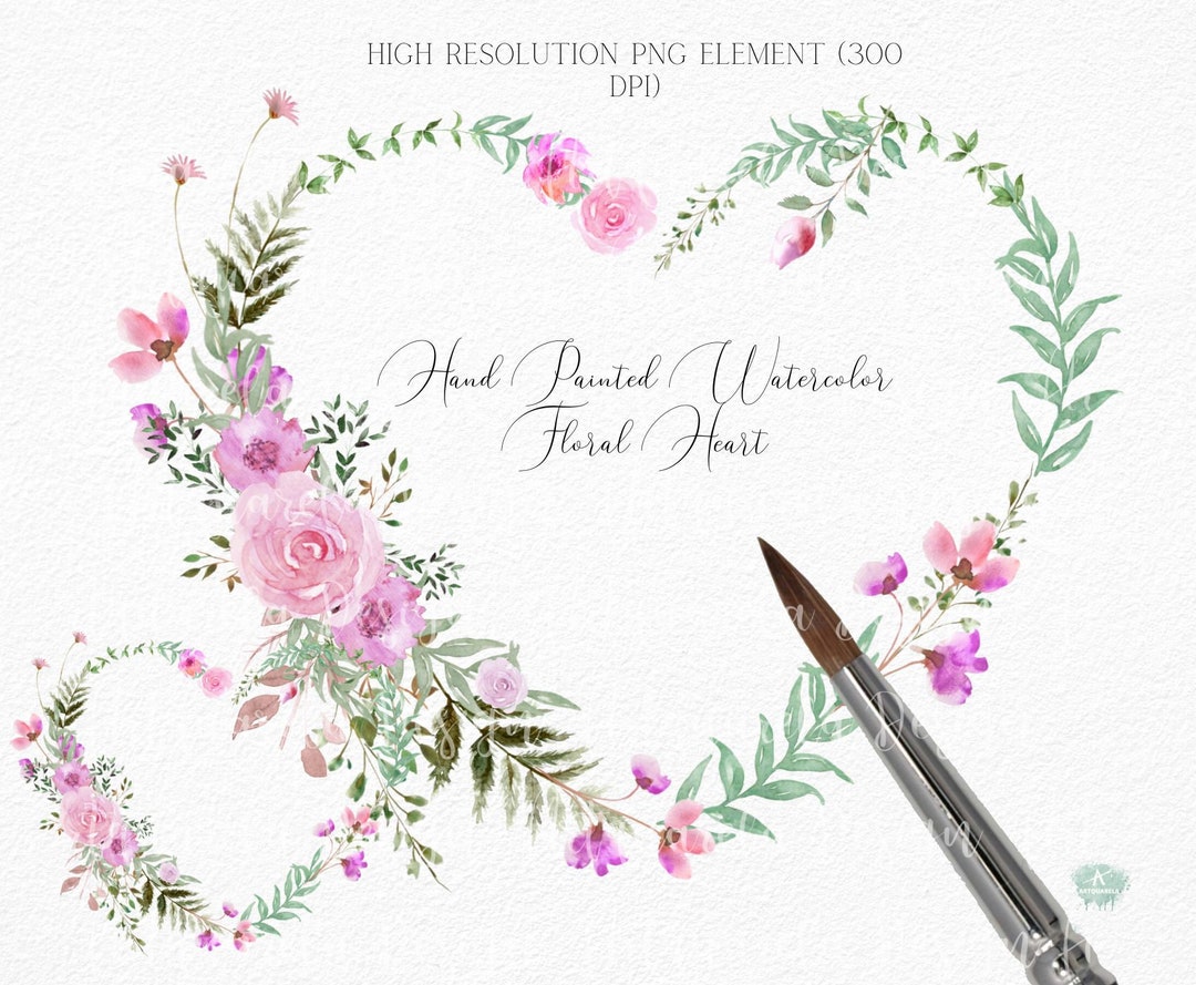 Floral Heart Wreath Clipart Watercolor Pink Roses Flowers Heart Png ...
