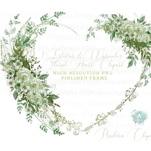 Grünes Blumenherz Rahmen Clipart Handgemaltes Aquarell Herz Verziertes Blatt Kranz Herz Png Sublimationsdruck, kommerzielle Nutzung
