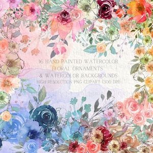 16 aquarel bloemstukken clipart, boeket bloemen bruiloft, sublimatie, boho bloemstukken, hoge resolutie png, commercieel gebruik