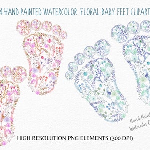 Baby Füße Clipart-Floral Baby Fußabdruck Vektor PNG -Aquarell Baby Füße - Geschenk für neue geboren-Baby Shower-Sublimation-DIY--Kommerzielle Nutzung