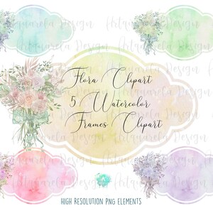 Watercolor floral finished frames , Labels, Romantic borders  PNG Sublimation  floral Wedding  invitation Bridal Shower Commercial Use