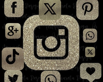14 Silver foil  social media icons Clip art- Social Network Glitter Icon button blogs  webs Tik tok logo Facebook  Instagram  Commercial Use