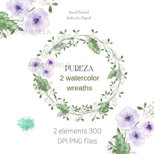 Watercolor Floral wreaths Clipart,Nordic design Flowers,Hand painted Flower,Lilac Floral bouquet,Frames,Wedding Invitation,Commercial Use