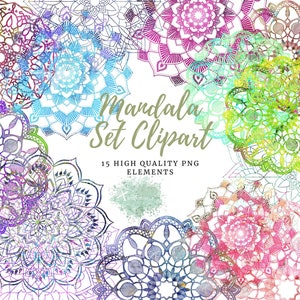 15 mandala's clipart set aquarel holistische cirkels, zentangle, yoga, meditatie kleurrijke mandala's sublimatie INSTANT DOWNLOAD, commercieel gebruik